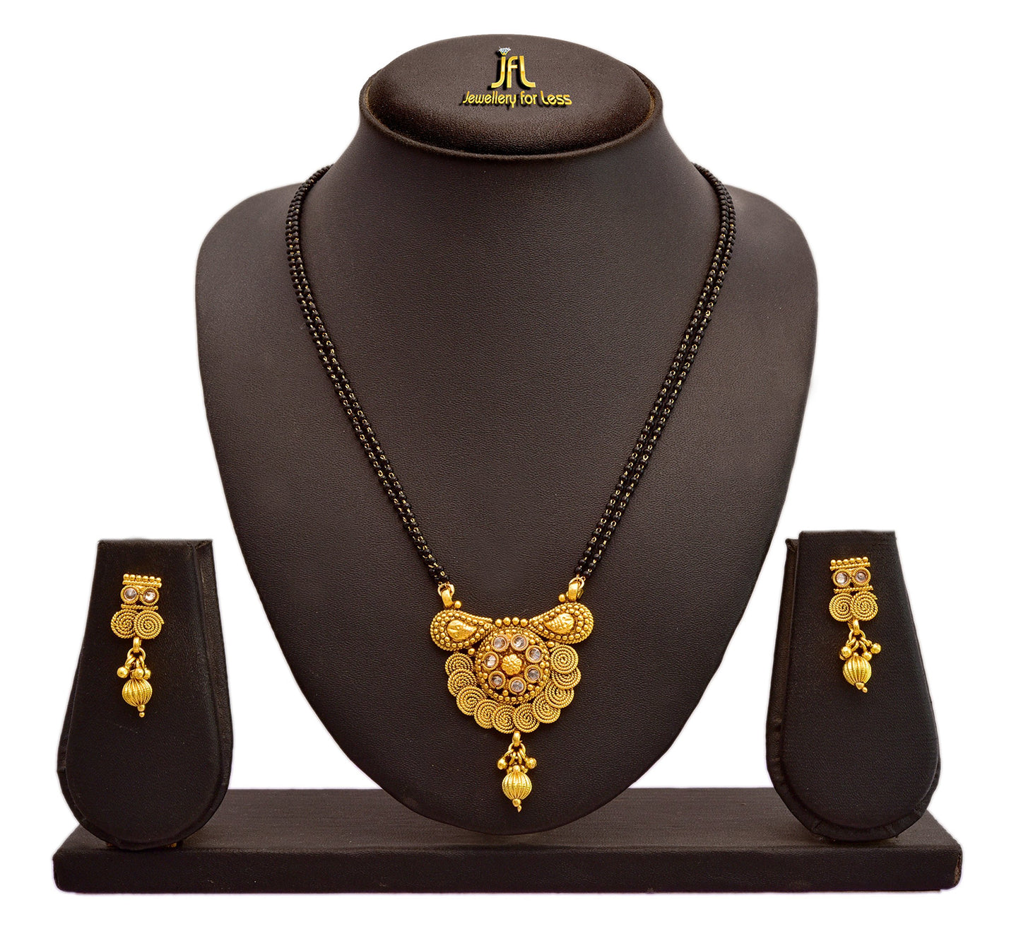One Gram Gold Plated Spiral Diamond Mangalsutra With Earring.