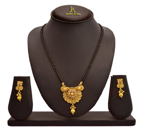 One Gram Gold Plated Spiral Diamond Mangalsutra With Earring.