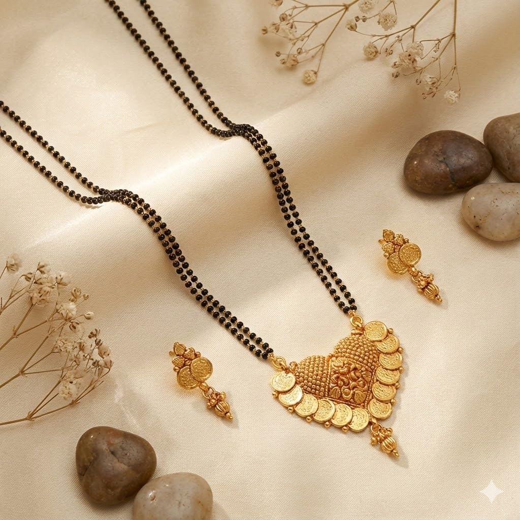 One Gram Gold Plated Goddess Laxmi Coin Mangalsutra