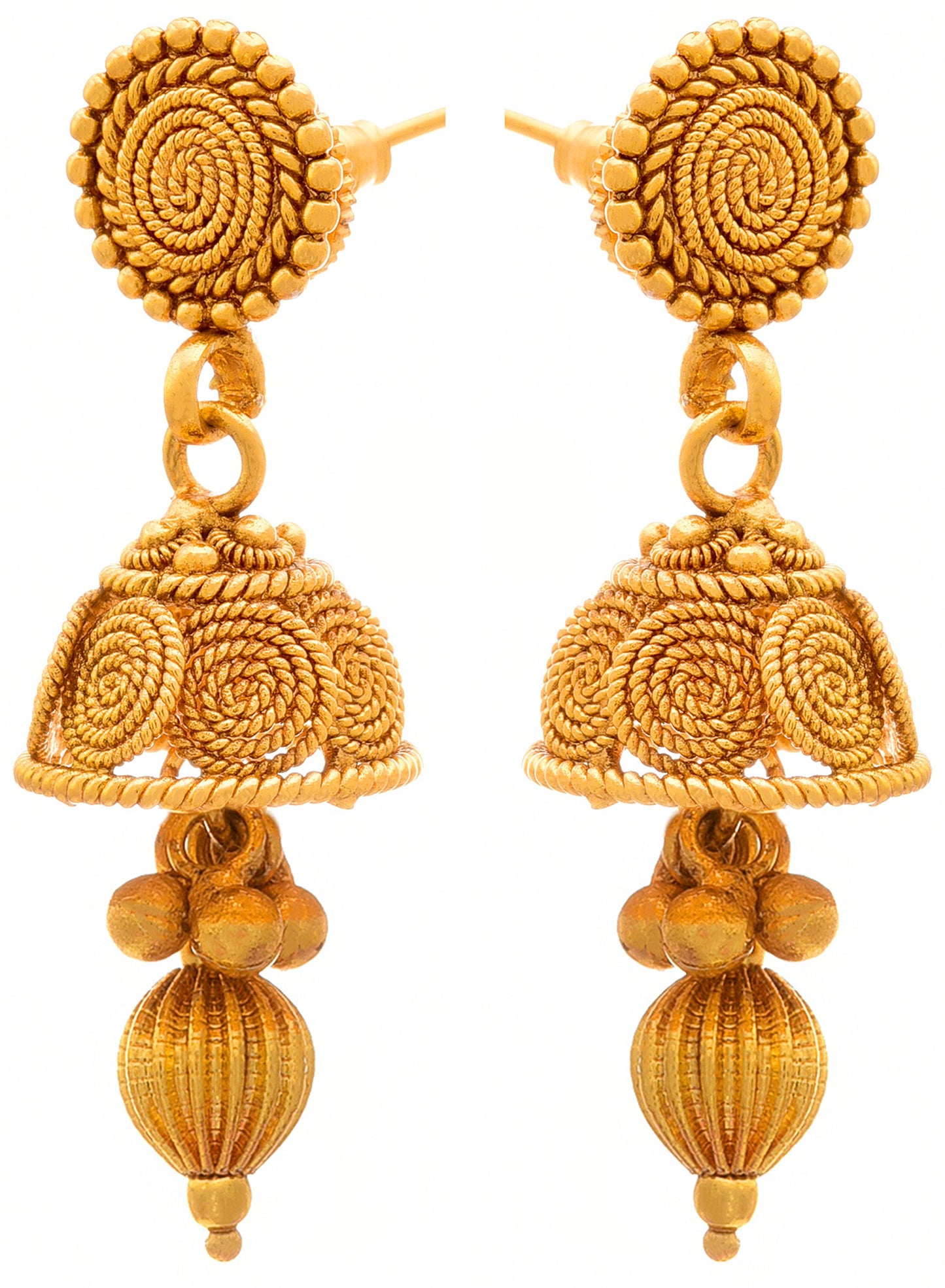Fancy Magalsurt One Gram Gold Plated Spiral And Beads Chainx Design Long Mangalsutra Set With Earring