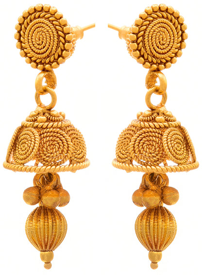 Fancy Magalsurt One Gram Gold Plated Spiral And Beads Chainx Design Long Mangalsutra Set With Earring