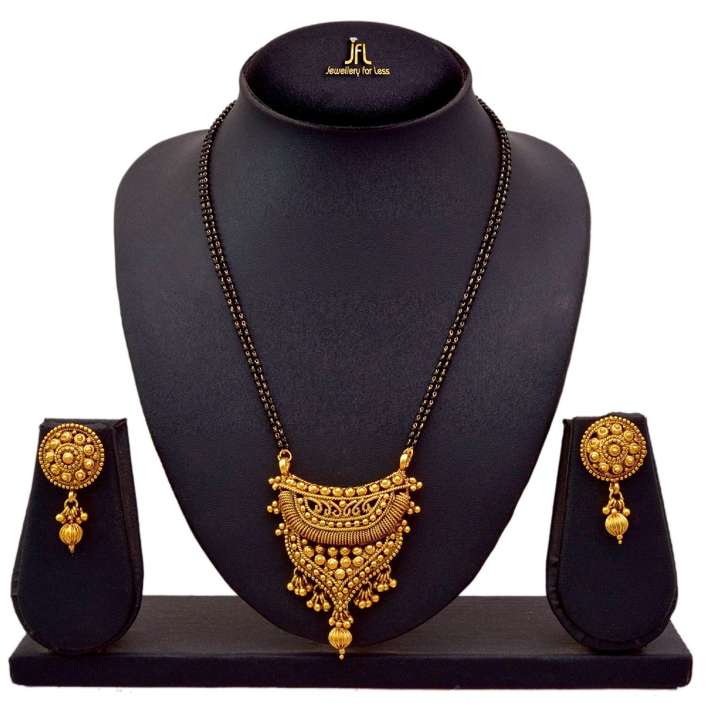 One Gram Gold Plated Mangalsutra With Earring And Double Black Beaded Chain