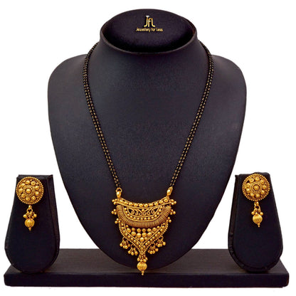 One Gram Gold Plated Mangalsutra With Earring And Double Black Beaded Chain