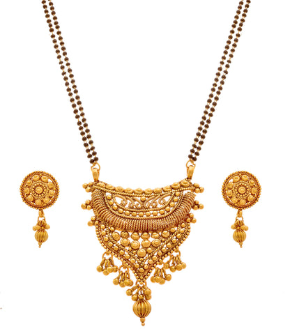 One Gram Gold Plated Mangalsutra With Earring And Double Black Beaded Chain