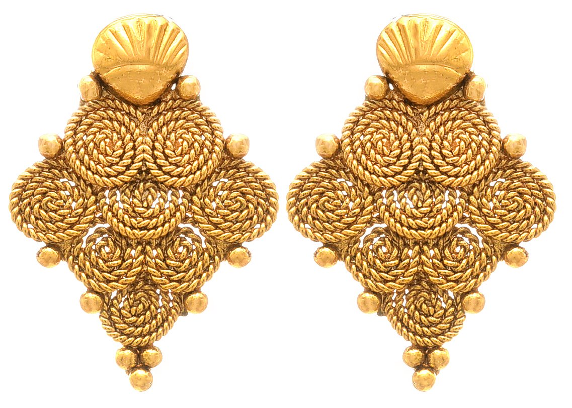 One Gram Gold Plated Spiral Mangalsutra With Earring And Double Black Beaded Chain