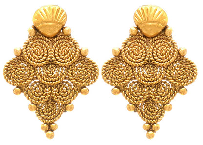 One Gram Gold Plated Spiral Mangalsutra With Earring And Double Black Beaded Chain