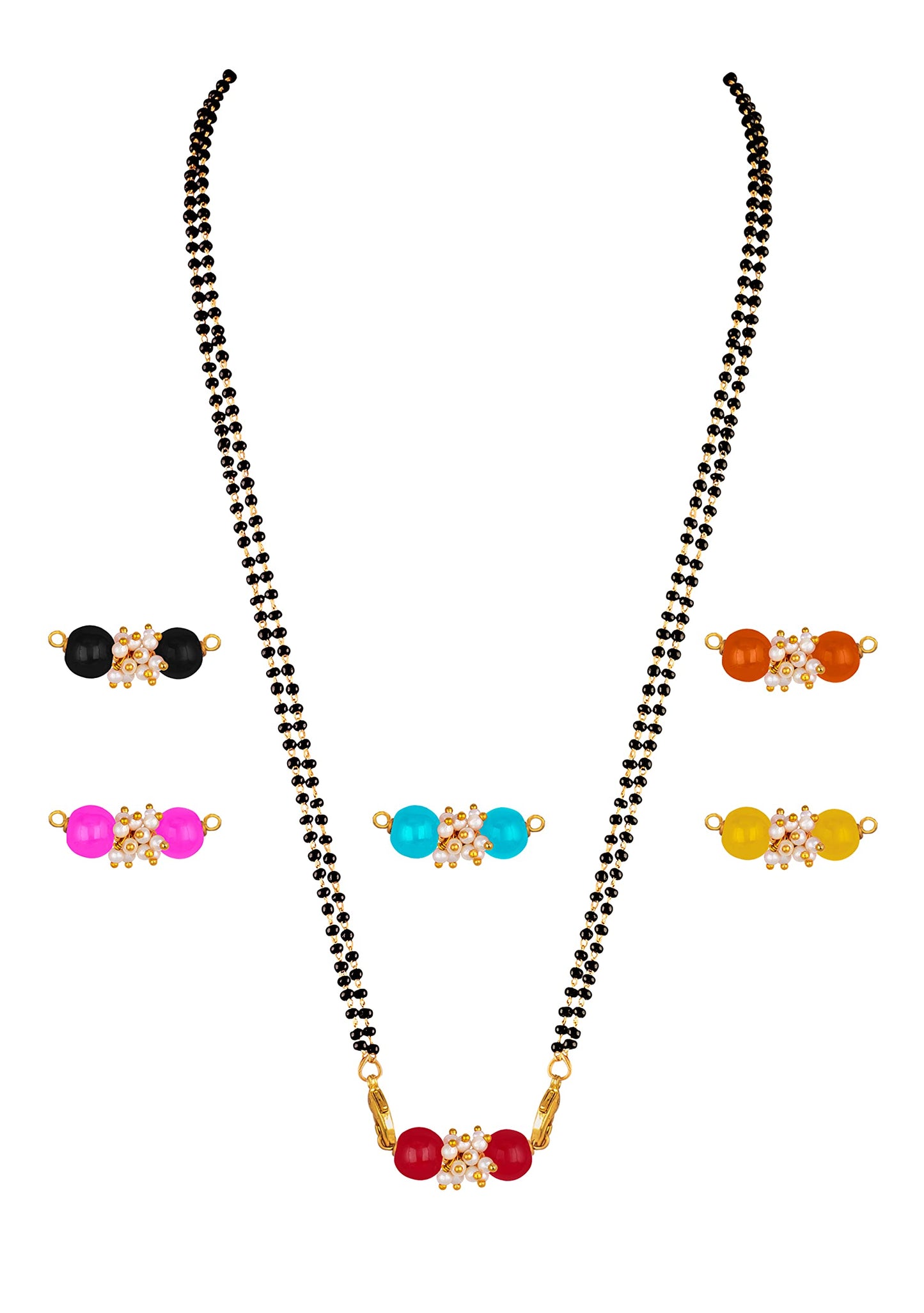 Multi-Color Beaded Mangalsutra – Changeable Pendant with Gold & Black Chain
