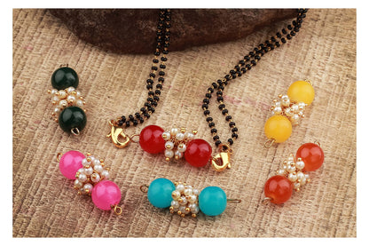 Multi-Color Beaded Mangalsutra – Changeable Pendant with Gold & Black Chain