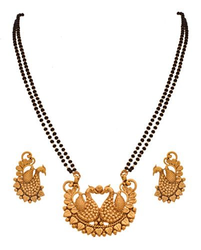 Gold-Plated Dual Peacock Mangalsutra – Double Black Beaded Chain Combo