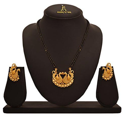 Gold-Plated Dual Peacock Mangalsutra – Double Black Beaded Chain Combo