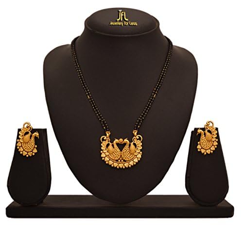 Gold-Plated Dual Peacock Mangalsutra – Double Black Beaded Chain Combo