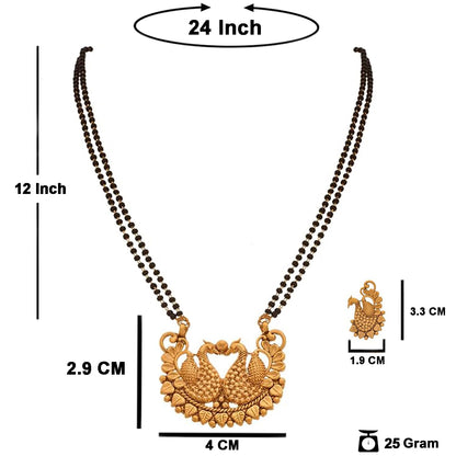 Gold-Plated Dual Peacock Mangalsutra – Double Black Beaded Chain Combo