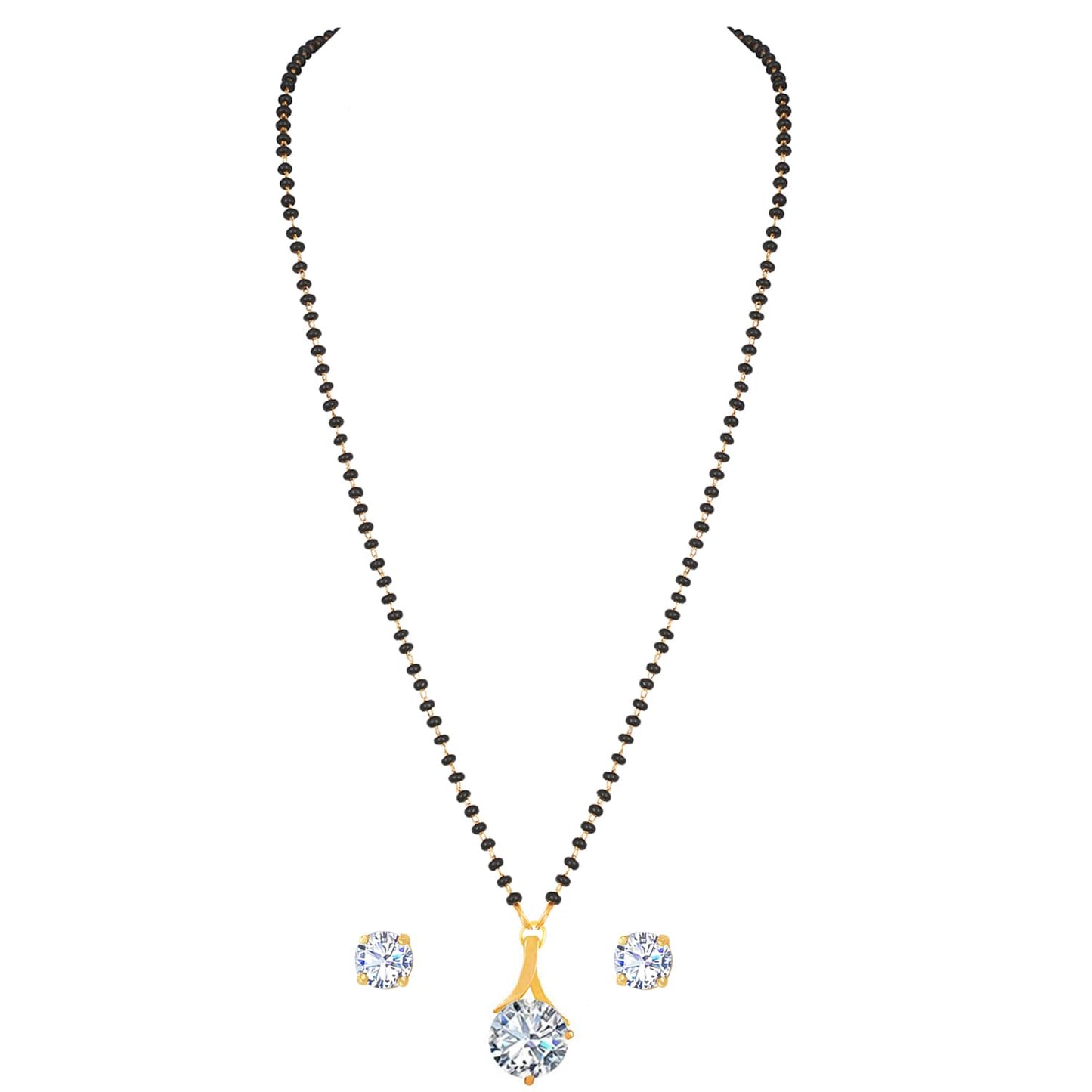 Gold Plated Solitaire Modern Cz American Diamond Mangalsutra Set