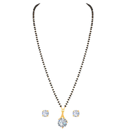 Gold Plated Solitaire Modern Cz American Diamond Mangalsutra Set