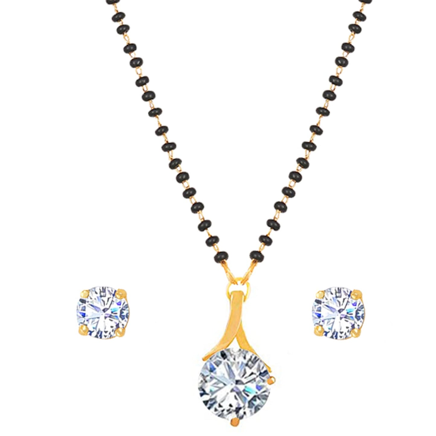 Gold Plated Solitaire Modern Cz American Diamond Mangalsutra Set