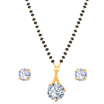 Gold Plated Solitaire Modern Cz American Diamond Mangalsutra Set