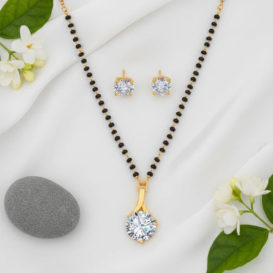 Gold Plated Solitaire Modern Cz American Diamond Mangalsutra Set