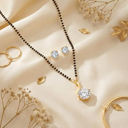 Gold Plated Solitaire Modern Cz American Diamond Mangalsutra Set