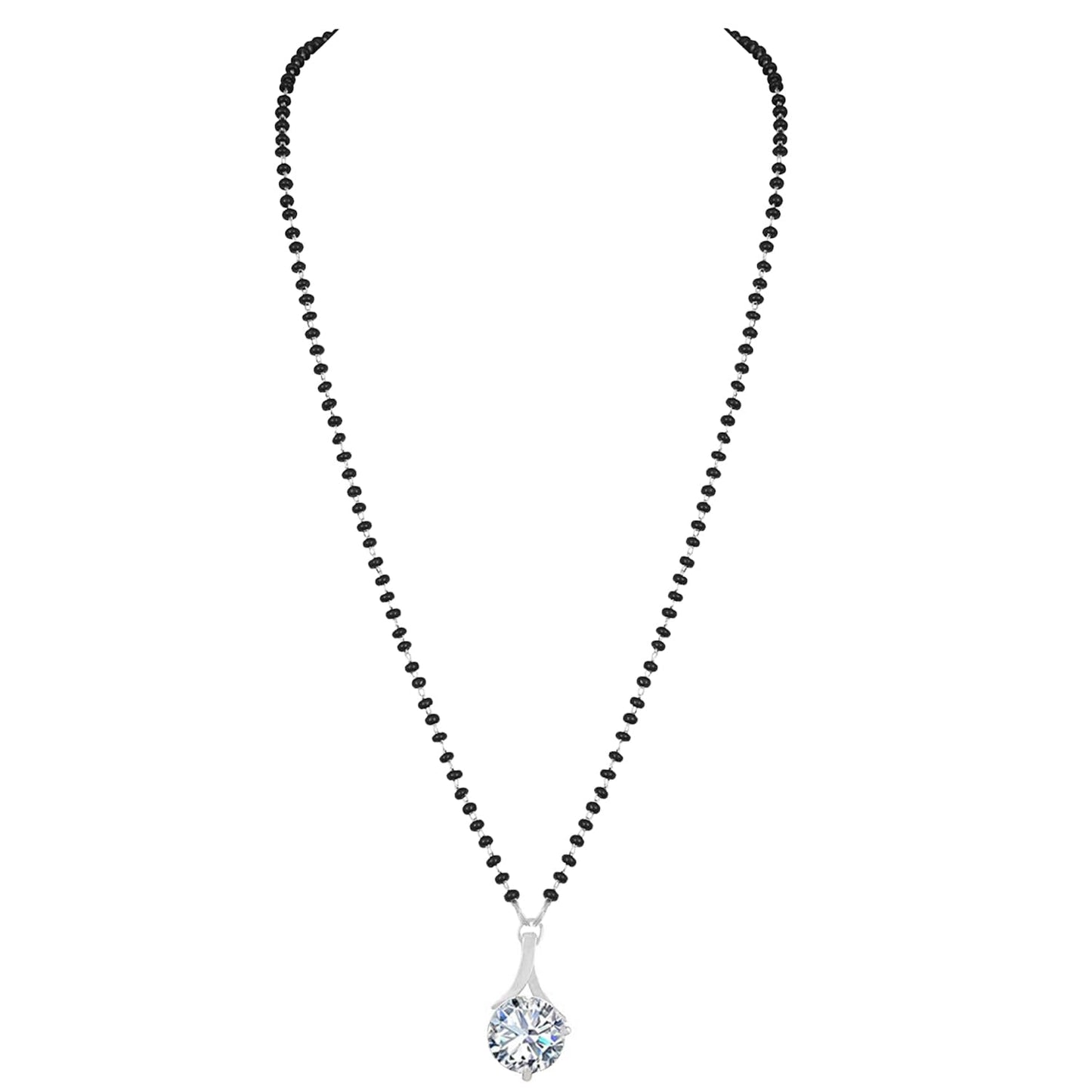 Silver Plated Solitaire Modern Cz American Diamond Mangalsutra Set