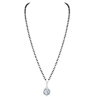 Silver Plated Solitaire Modern Cz American Diamond Mangalsutra Set