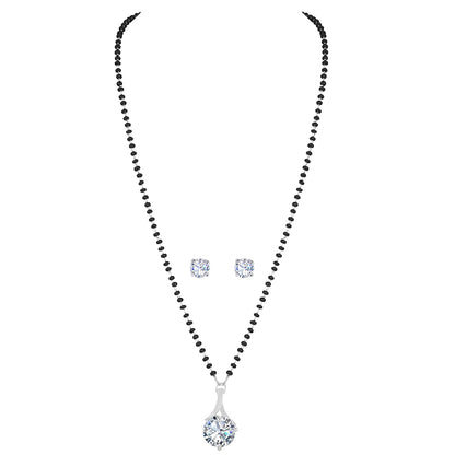 Silver Plated Solitaire Modern Cz American Diamond Mangalsutra Set