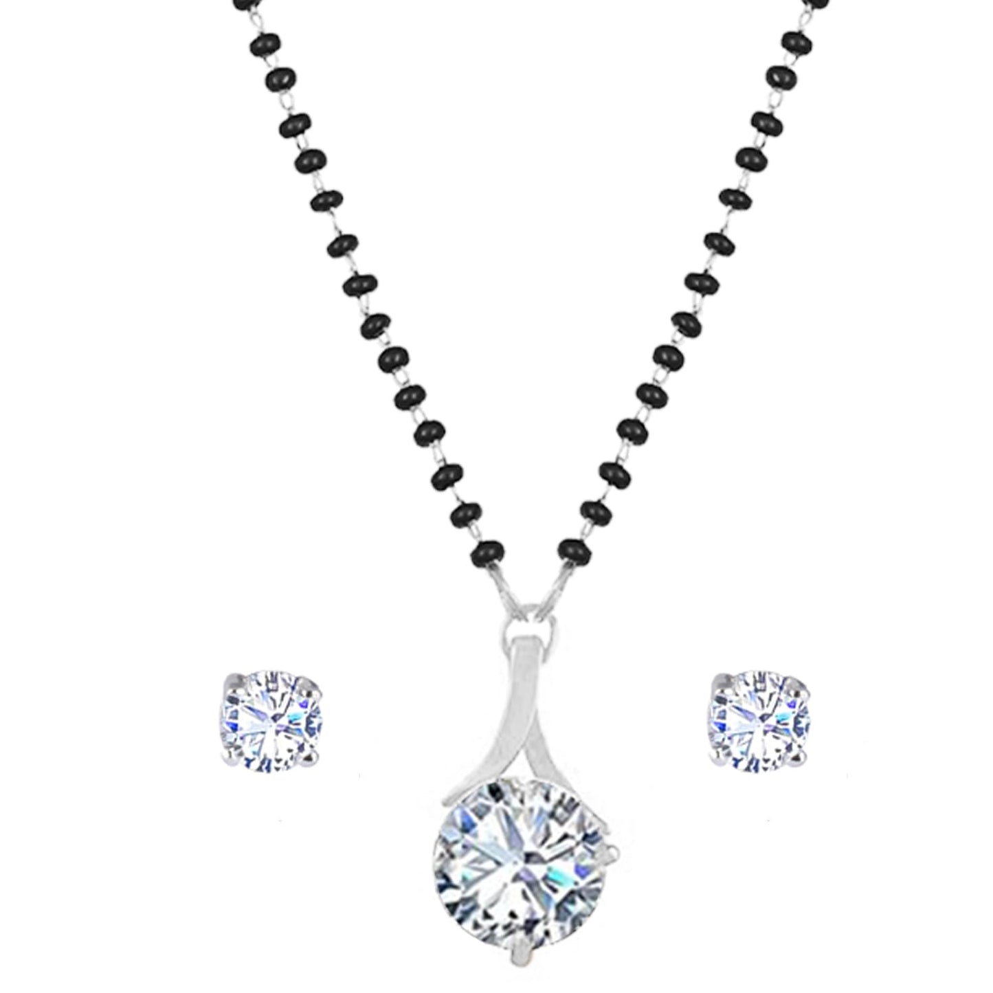 Silver Plated Solitaire Modern Cz American Diamond Mangalsutra Set