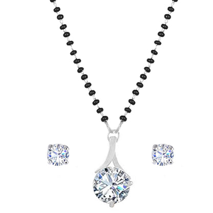 Silver Plated Solitaire Modern Cz American Diamond Mangalsutra Set