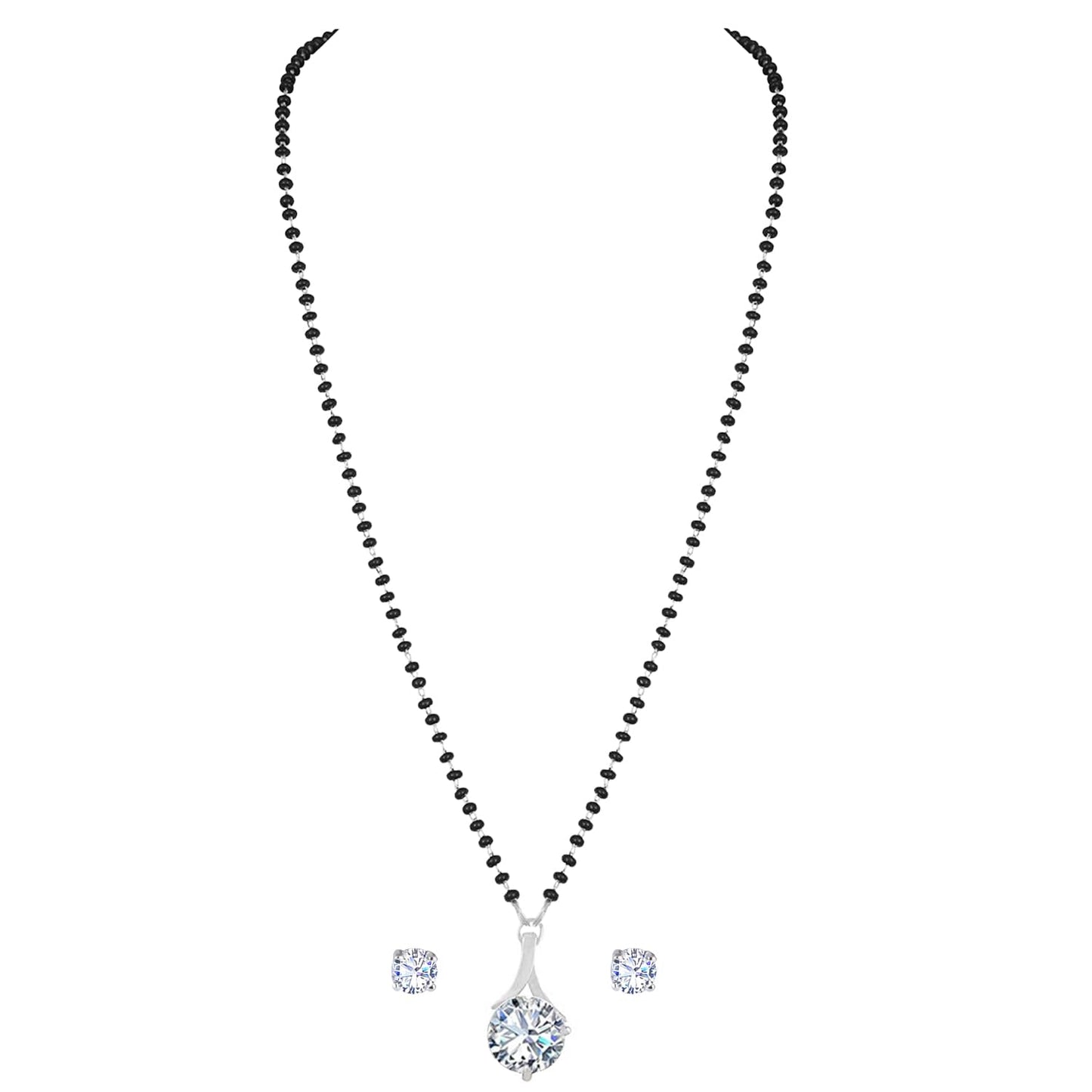 Silver Plated Solitaire Modern Cz American Diamond Mangalsutra Set