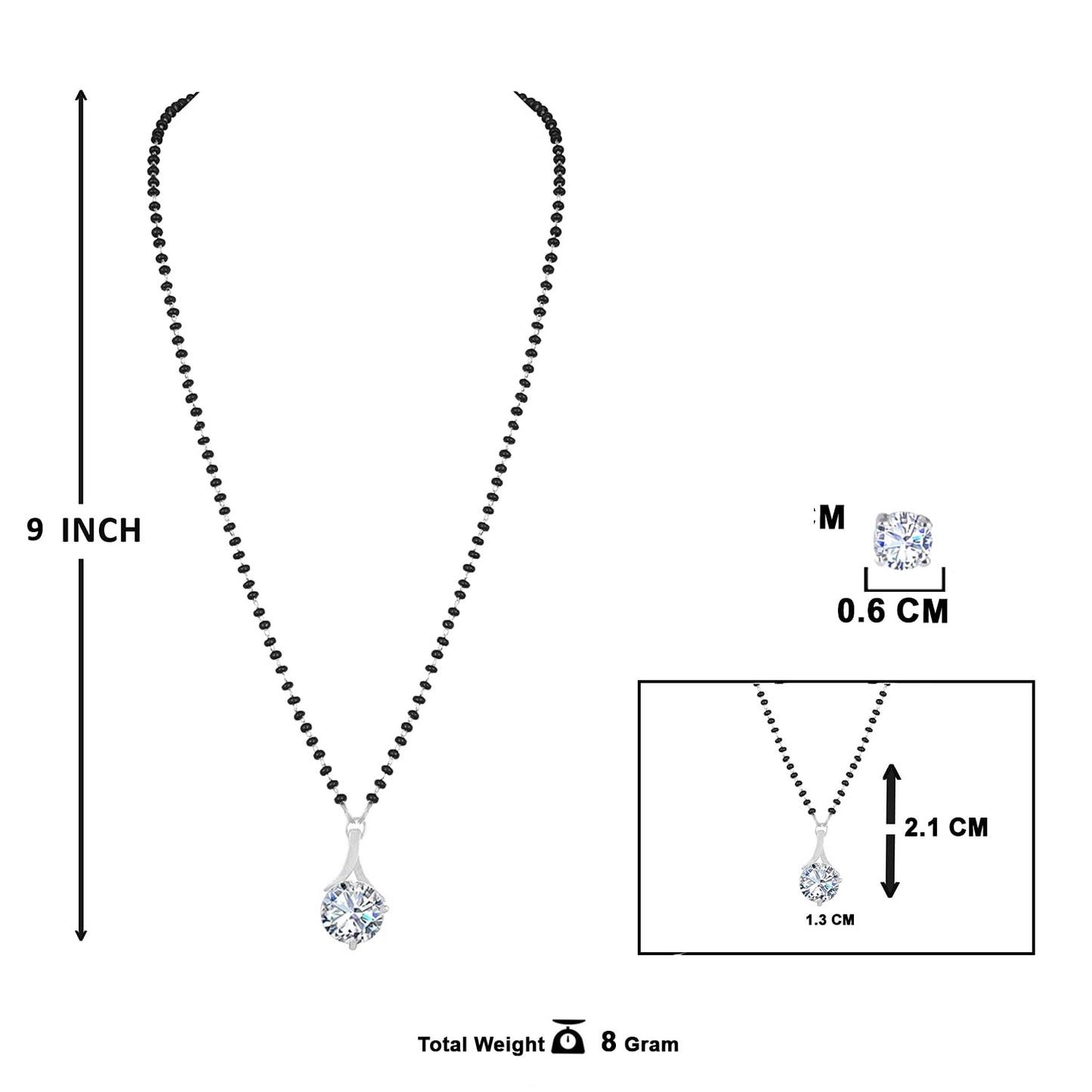 Silver Plated Solitaire Modern Cz American Diamond Mangalsutra Set