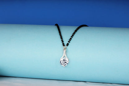 Silver Plated Solitaire Modern Cz American Diamond Mangalsutra Set