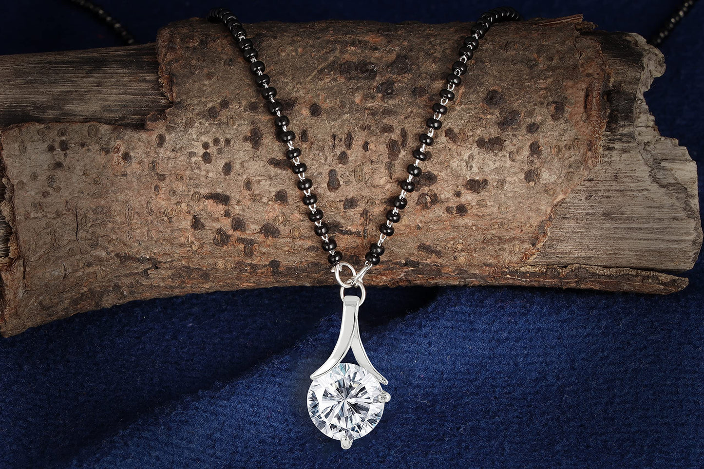 Silver Plated Solitaire Modern Cz American Diamond Mangalsutra Set