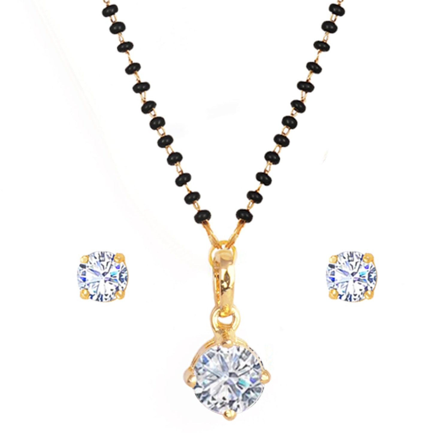 Gold Plated Solitaire Modern Cz American Diamond Mangalsutra Set
