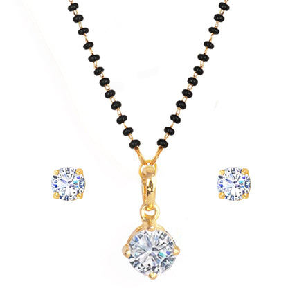 Gold Plated Solitaire Modern Cz American Diamond Mangalsutra Set