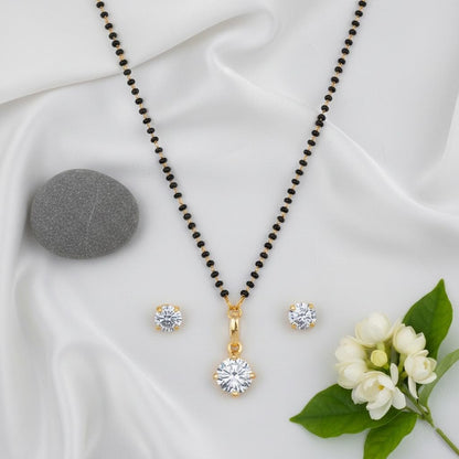 Gold Plated Solitaire Modern Cz American Diamond Mangalsutra Set