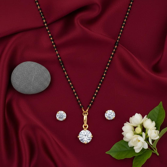 Gold Plated Solitaire Modern Cz American Diamond Mangalsutra Set