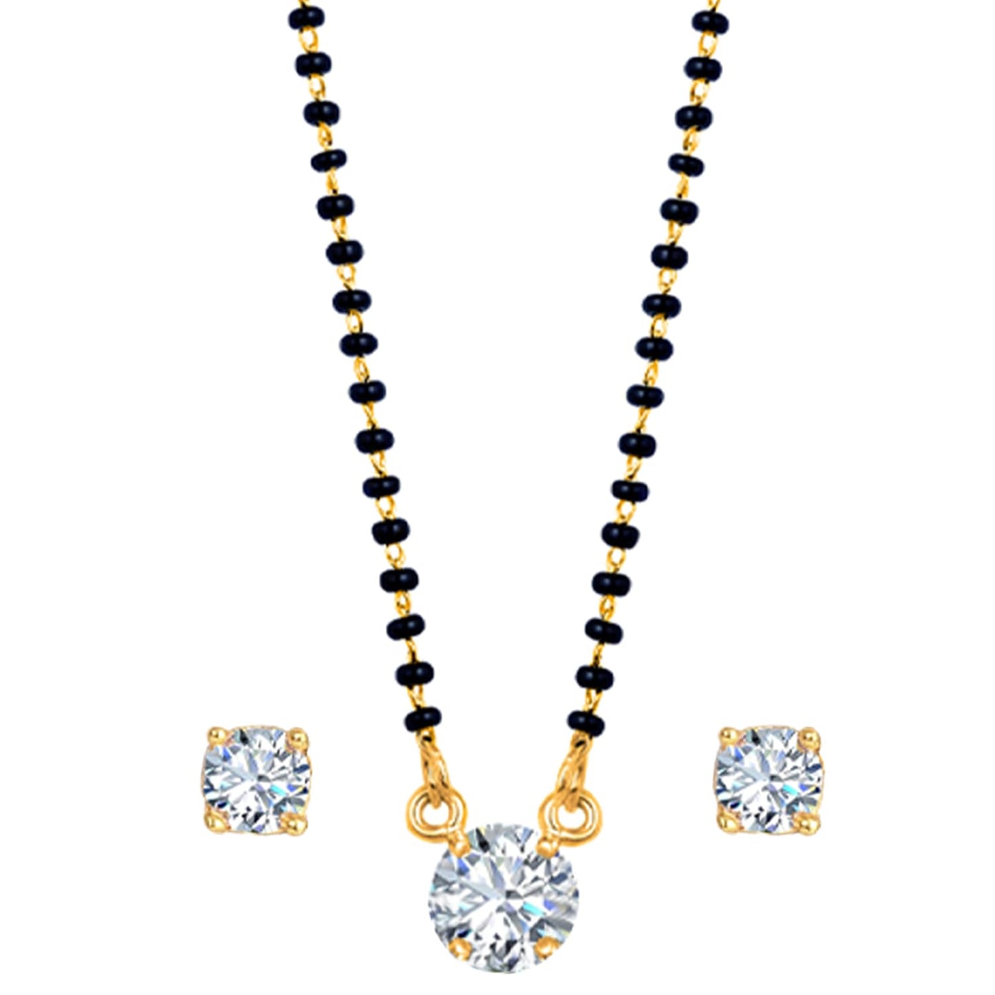 Gold Plated Solitaire Modern Cz American Diamond Mangalsutra Set (18 Inch)