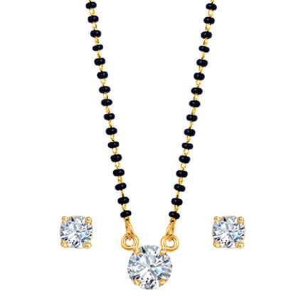 Gold Plated Solitaire Modern Cz American Diamond Mangalsutra Set (18 Inch)
