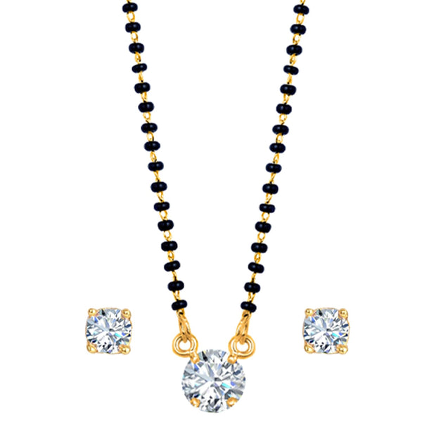Gold Plated Solitaire Modern Cz American Diamond Mangalsutra Set (18 Inch)