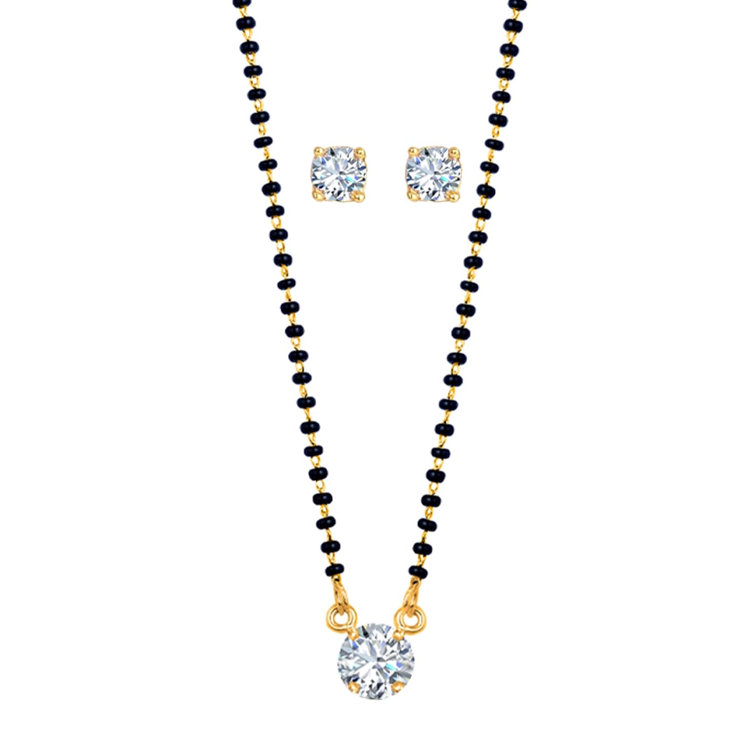Gold Plated Solitaire Modern Cz American Diamond Mangalsutra Set (18 Inch)