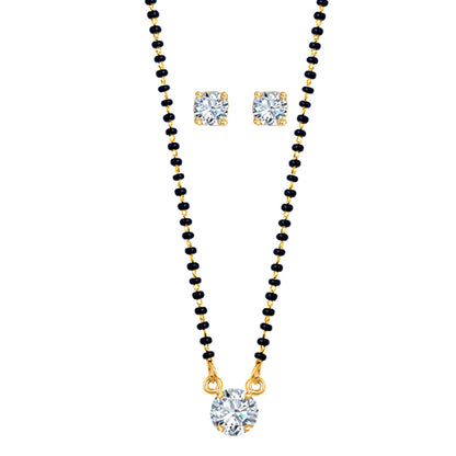 Gold Plated Solitaire Modern Cz American Diamond Mangalsutra Set (18 Inch)