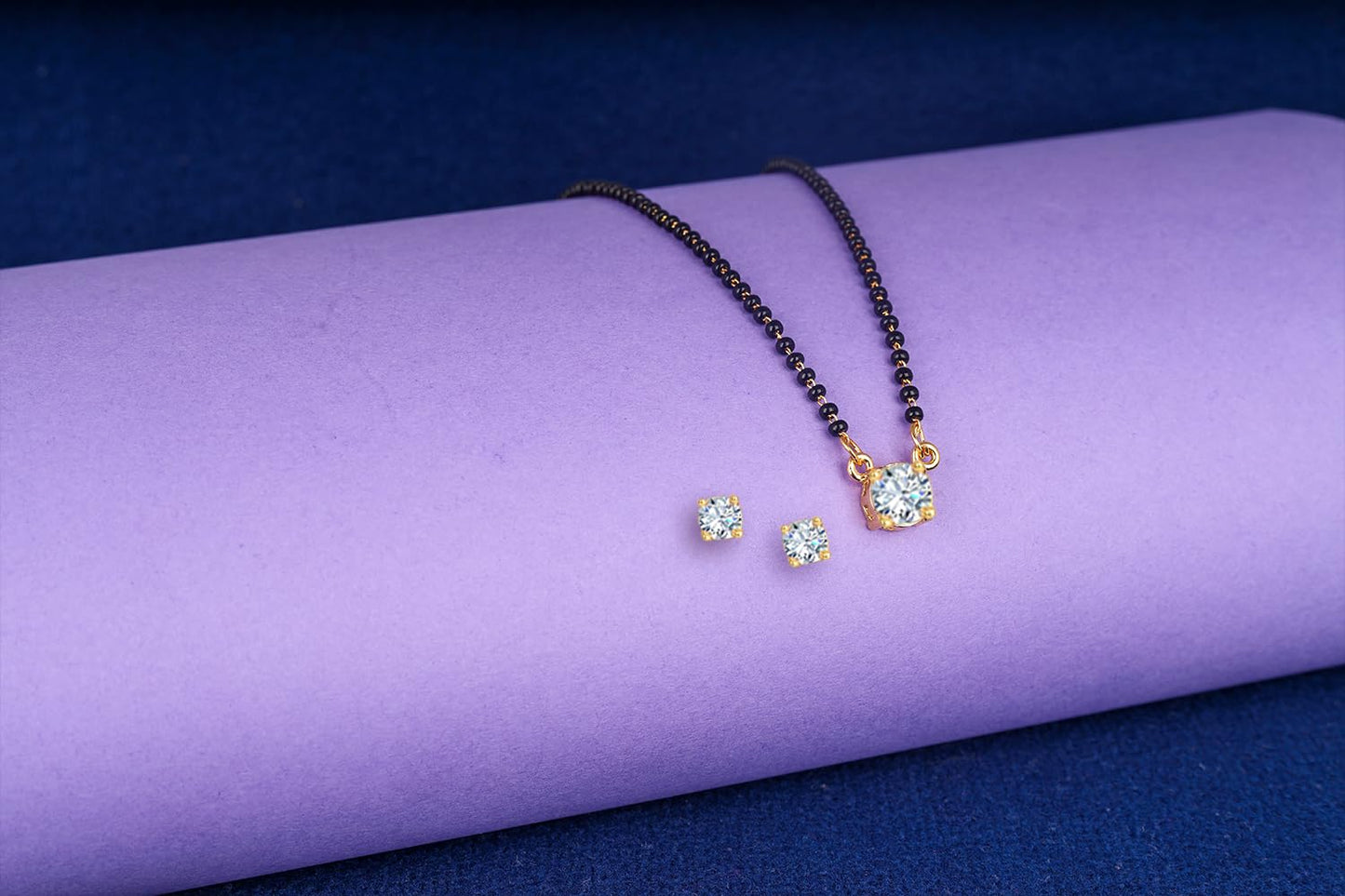 Gold Plated Solitaire Modern Cz American Diamond Mangalsutra Set (18 Inch)