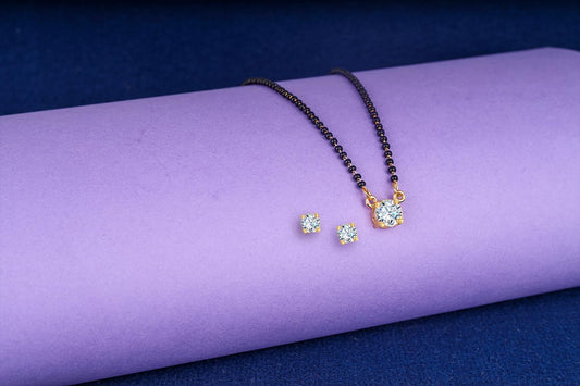 Gold Plated Solitaire Modern Cz American Diamond Mangalsutra Set (18 Inch)