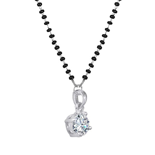 Silver Plated Solitaire Modern Cz American Diamond Mangalsutra Set