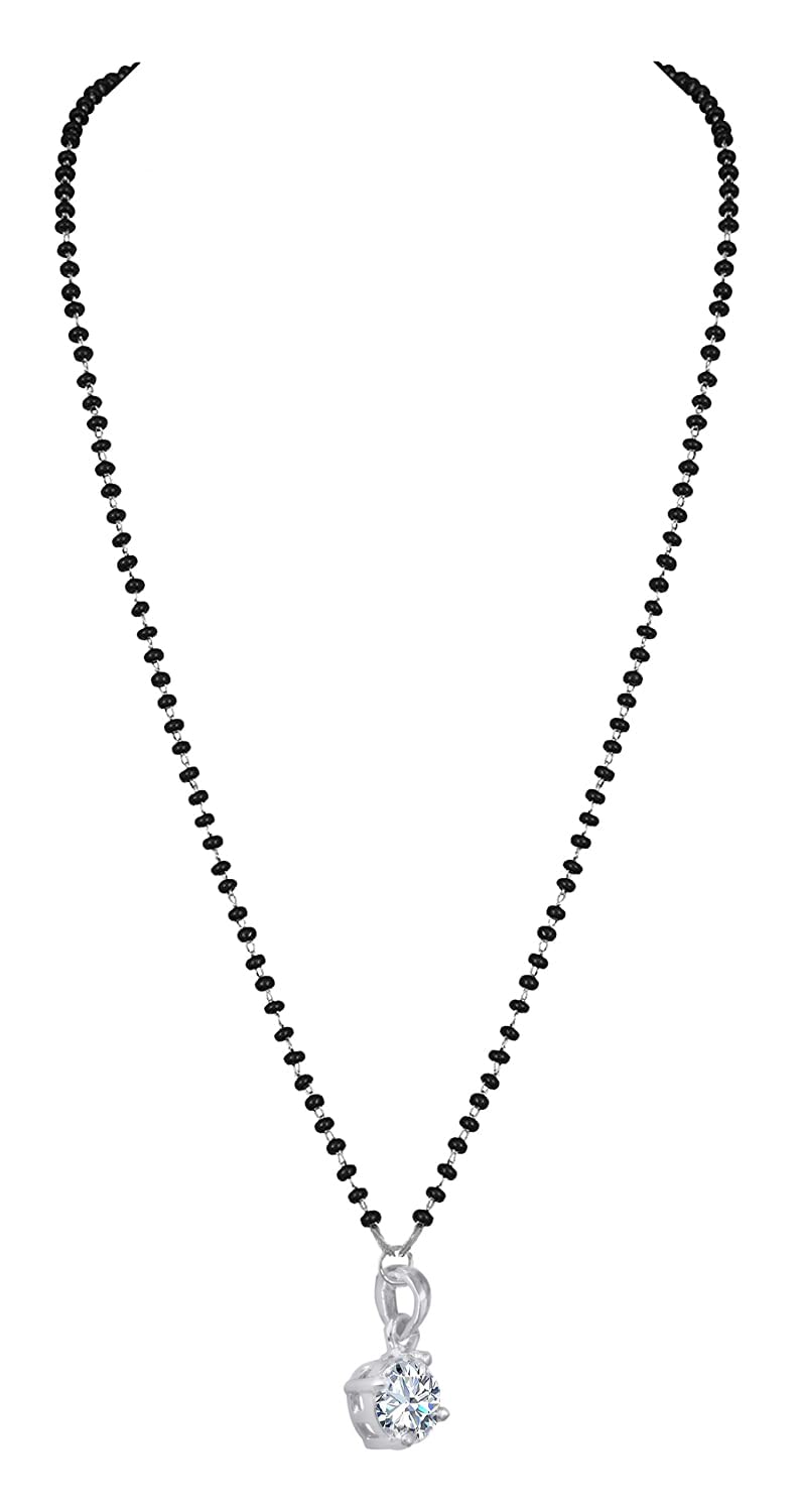 Silver Plated Solitaire Modern Cz American Diamond Mangalsutra Set