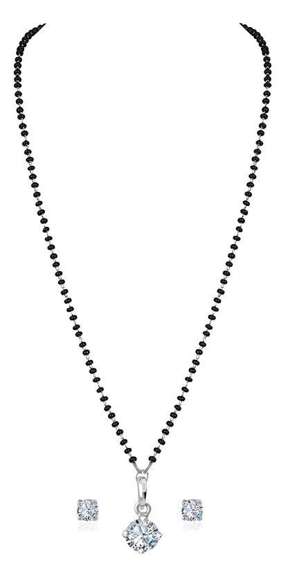 Silver Plated Solitaire Modern Cz American Diamond Mangalsutra Set