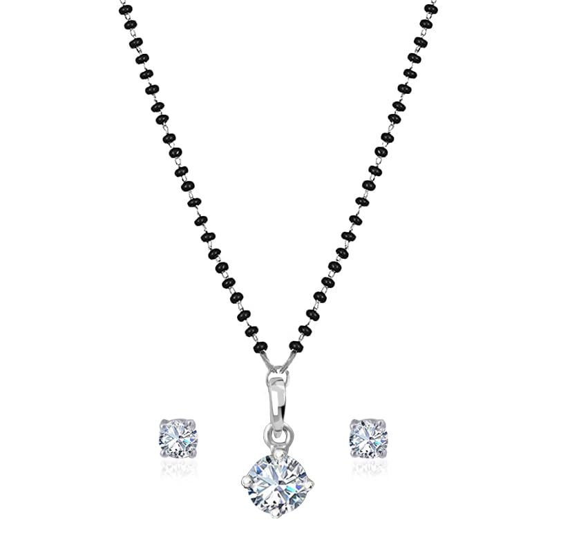 Silver Plated Solitaire Modern Cz American Diamond Mangalsutra Set