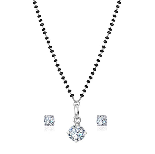 Silver Plated Solitaire Modern Cz American Diamond Mangalsutra Set