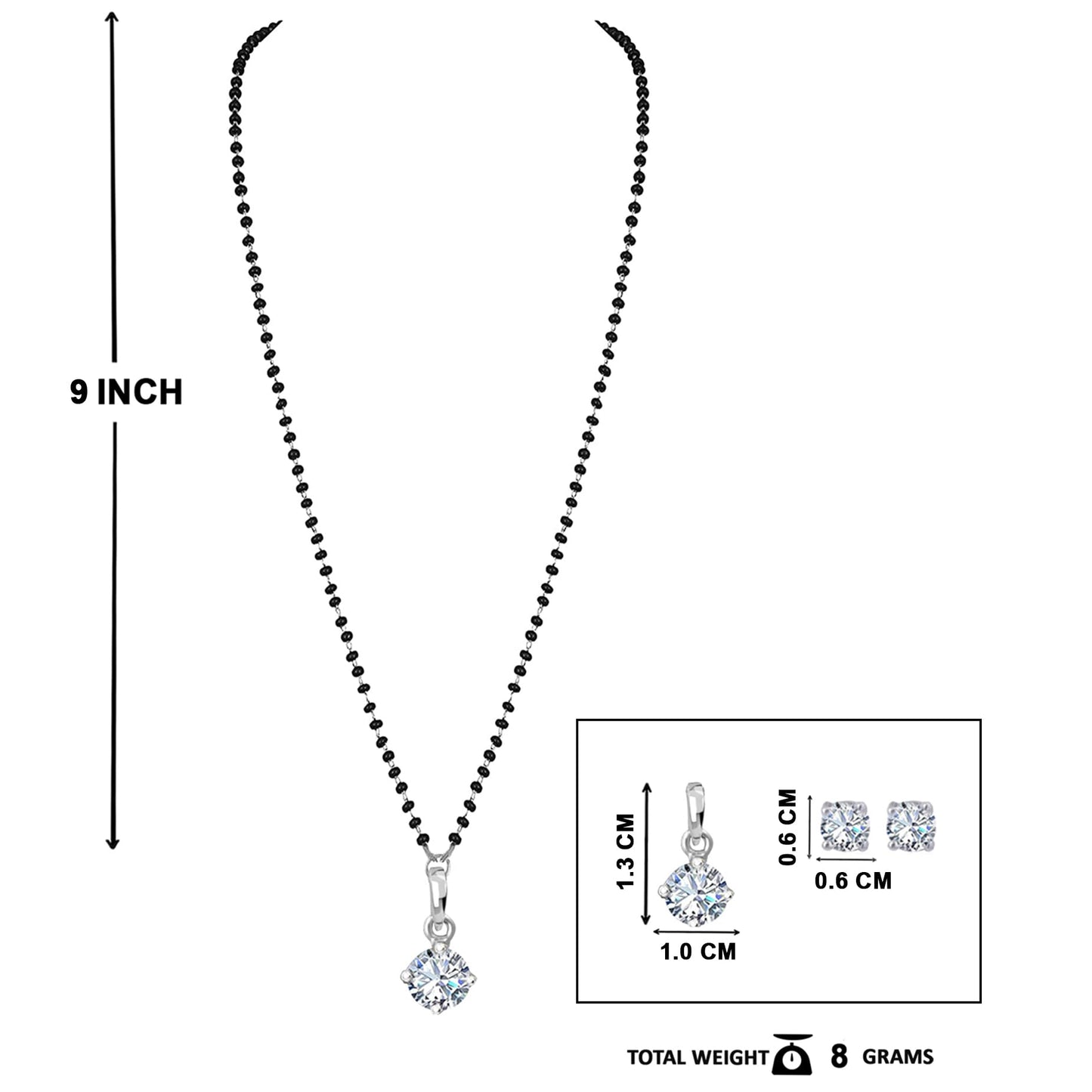 Silver Plated Solitaire Modern Cz American Diamond Mangalsutra Set