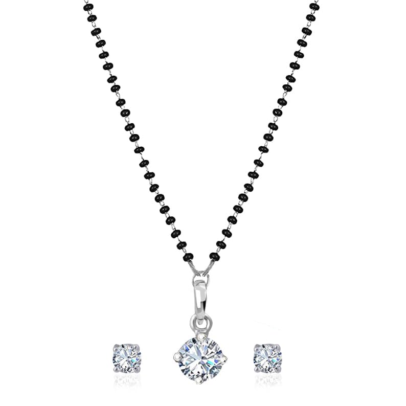 Modern Solitaire American Diamond Mangalsutra – Silver Plated 18-Inch Necklace