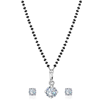 Modern Solitaire American Diamond Mangalsutra – Silver Plated 18-Inch Necklace